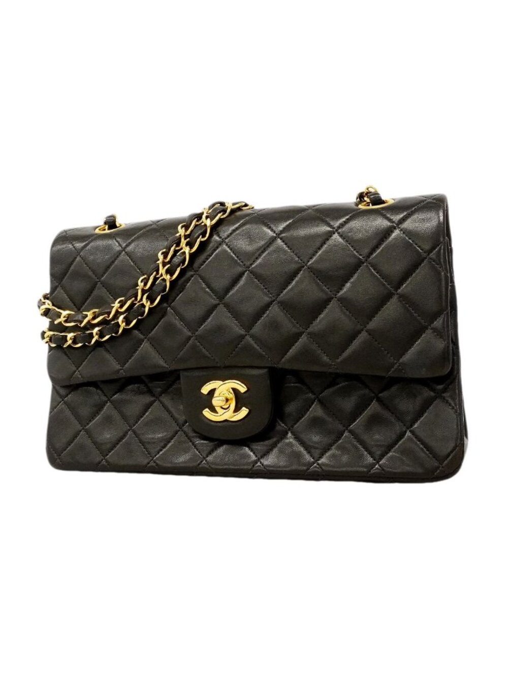 Chanel Shoulder Bag Quilted Lambskin Black Gold
